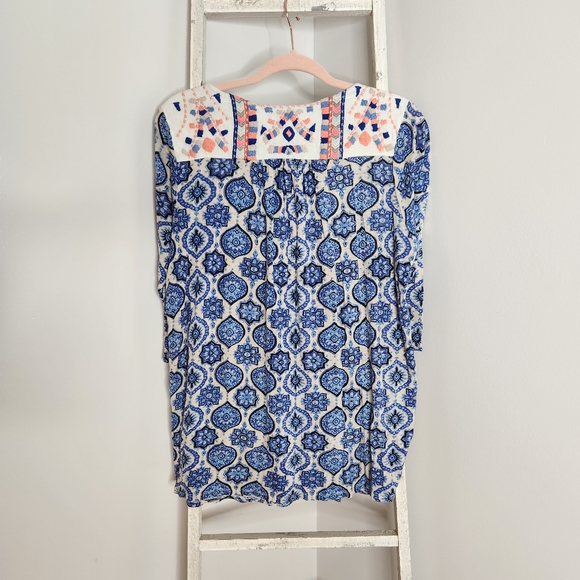 Lucky Brand womens 1X linen blend embroidered tassle peasant top boho - Picture 5 of 6